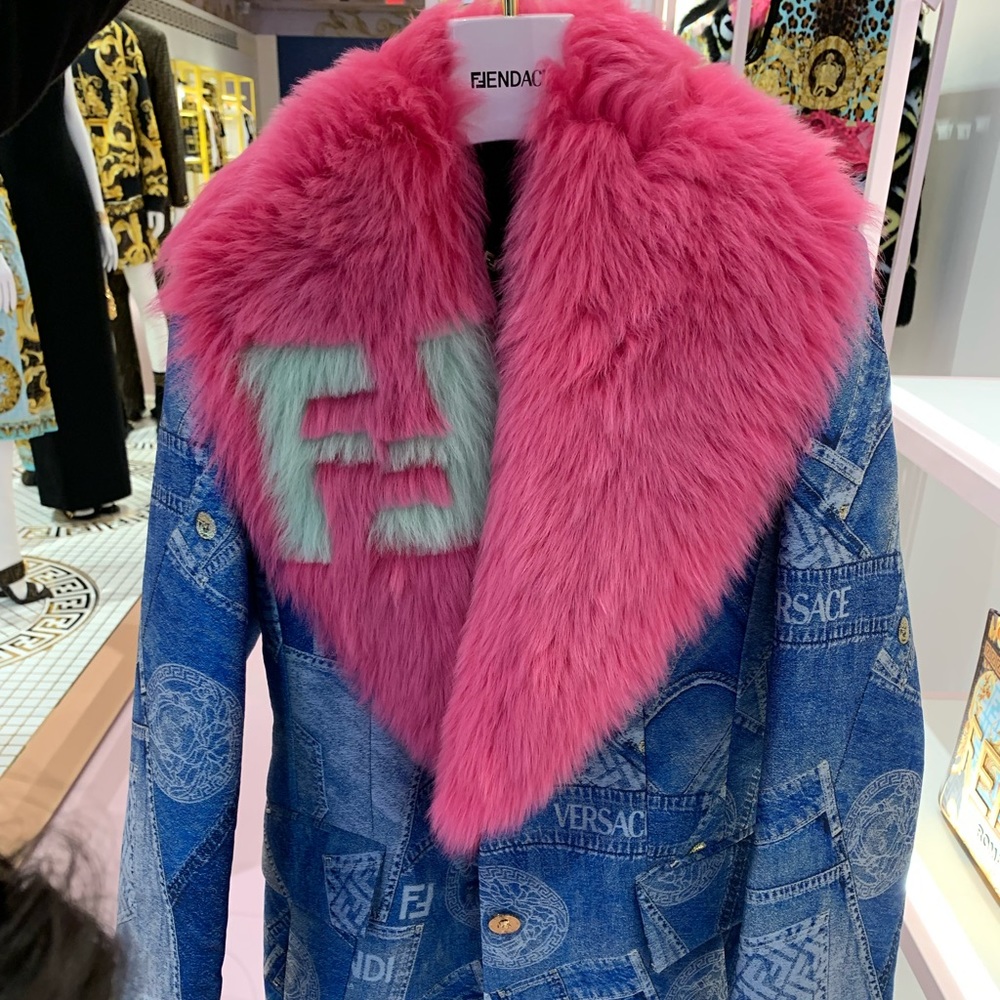 New With Tags FENDACE Denim Patchwork Trench Coat